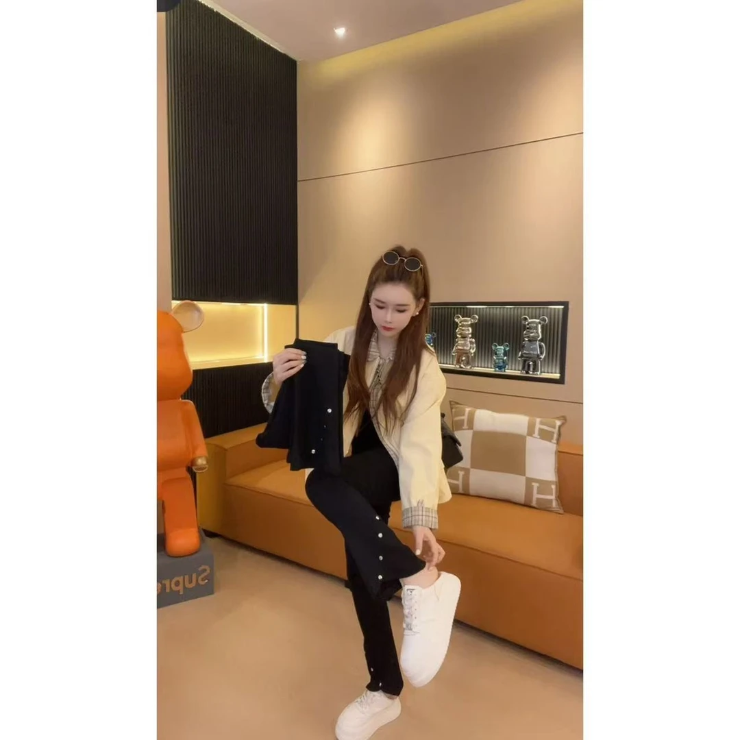 紫哥ZIGE韩版显瘦微喇小黑裤#1652