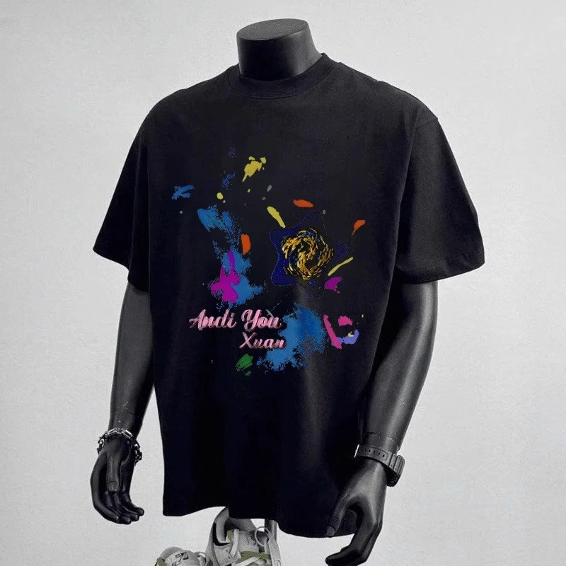 海外订单尾货~剪标撤回外贸潮牌美式个性印花重磅纯棉短袖T恤男女