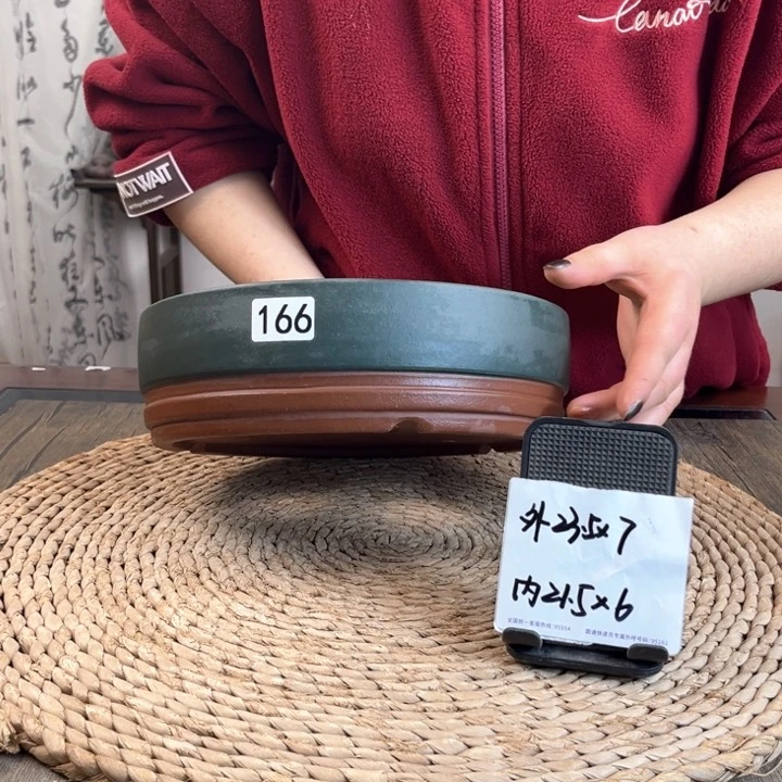 紫砂花盆墨蓝色精品浅圆166