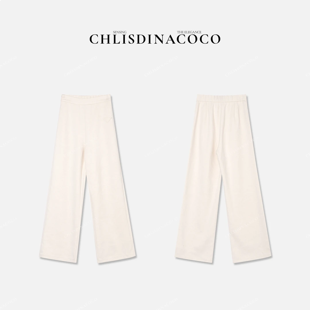 Chlisdinacoco丨"梨花雨眠"贴布三角标磨毛休闲长裤 C1J989CK244