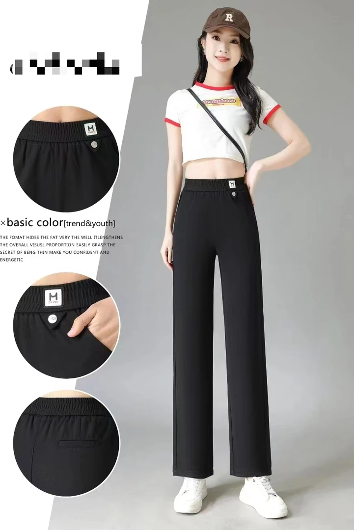 《韩尚依服饰》夏季新款小米格直筒裤休闲百搭显瘦：6519