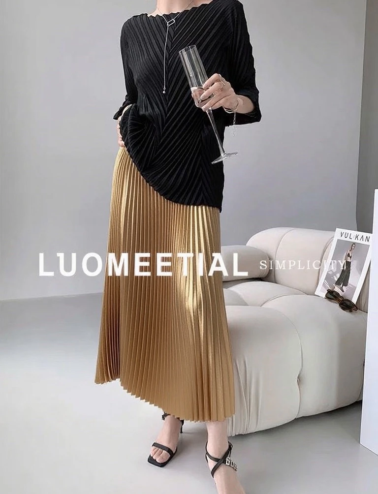 四季都可以穿~腰64-100长86垂感百褶半身裙 8845