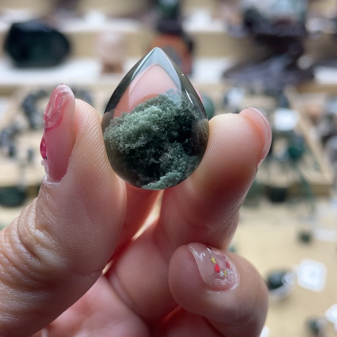 水晶颈饰未镶嵌绿幽灵水滴吊坠定制