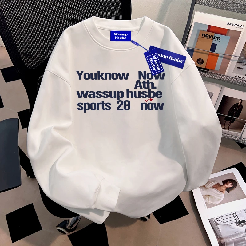 WASSUP HSUBE英文印花潮牌ins高街重磅纯棉长袖t恤宽松秋冬款男女