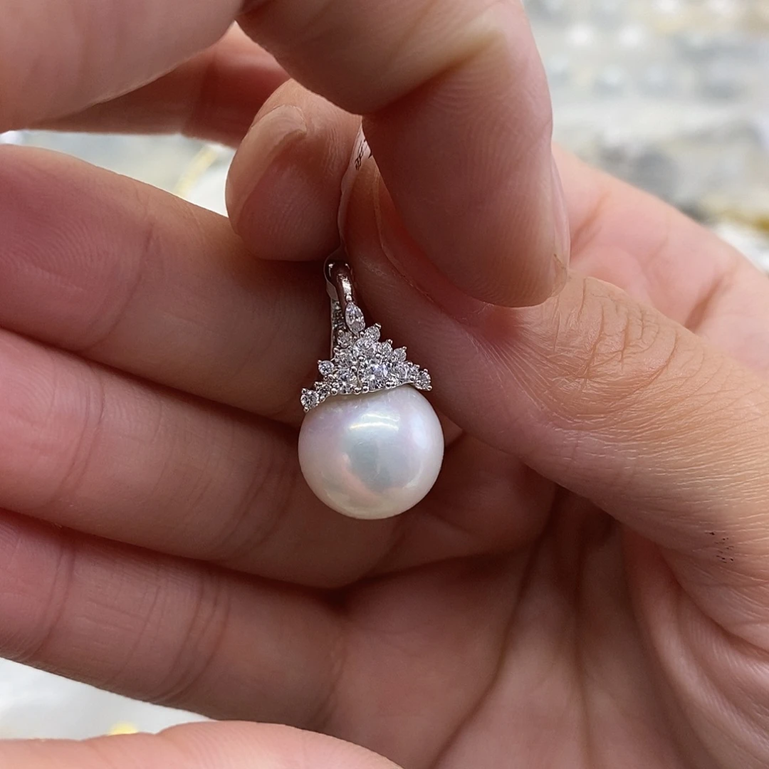 吊坠(不含链)银S925镶嵌淡水珍珠