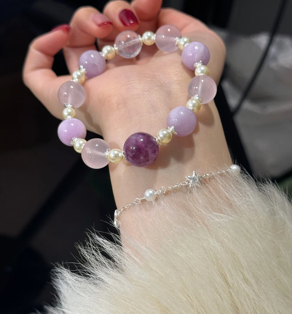 D09《香芋糖霜》马粉紫锂辉925银花托手串