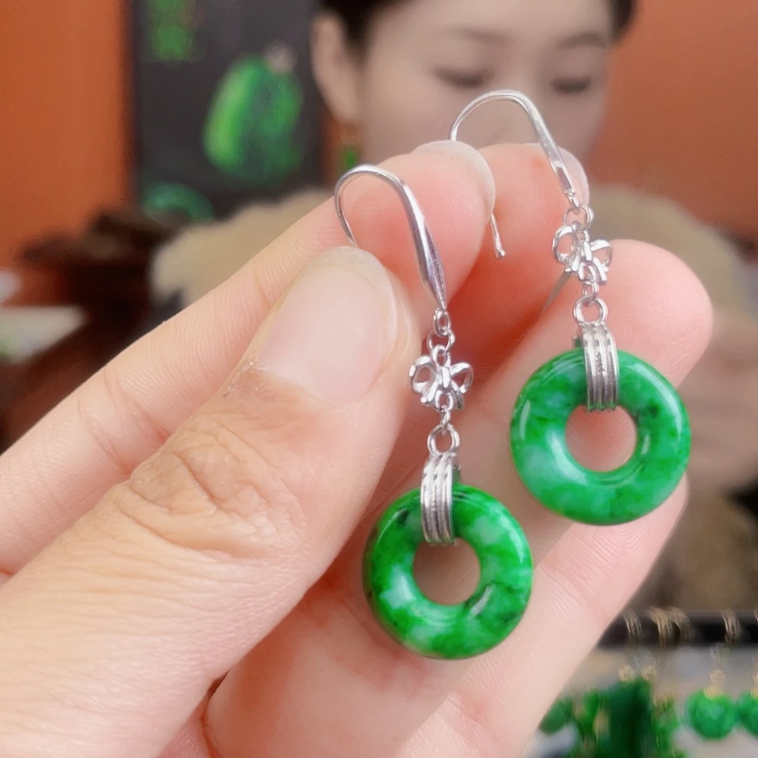 翡翠银S925镶嵌耳饰