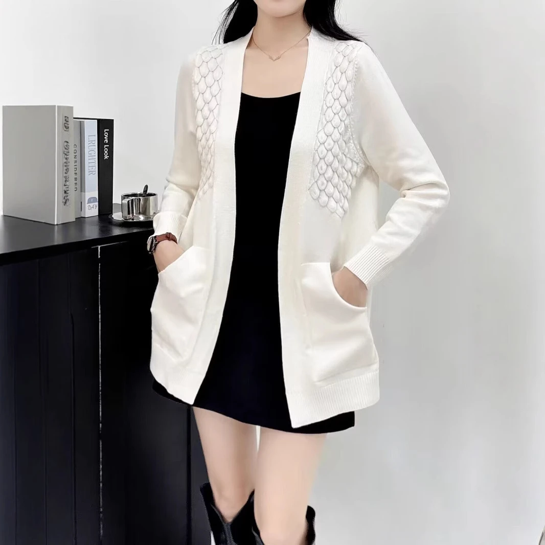 包芯纱2025春秋新款中长款针织开衫女士外套上衣洋气毛衣宽松外穿