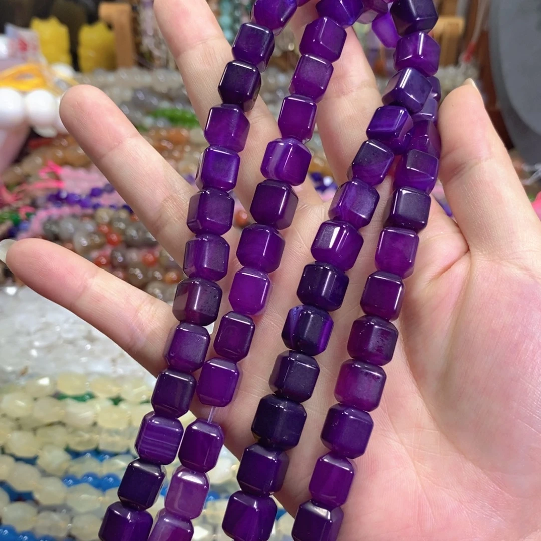 玛瑙/玉髓未镶嵌珠宝半成品紫玛瑙方糖一条卡11mm