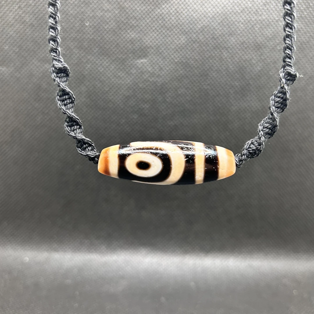 台珠手工珠行运臻品爆砂系列如意二眼条纹玛瑙锁骨链项链14×43mm