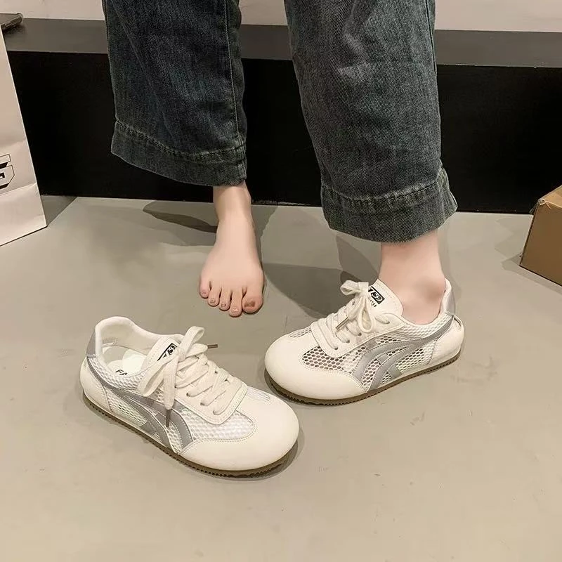C939-3银德训鞋女2025新款夏网面透气小白鞋百搭阿甘鞋减震运动鞋