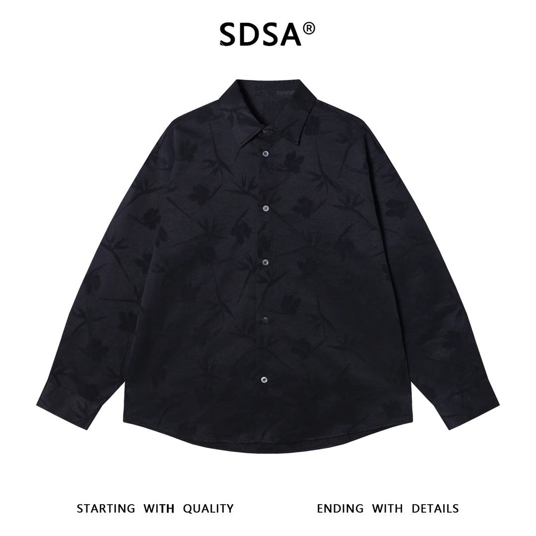 SDSA男士秋冬新款痞帅男装纯色纹理提花纽扣翻领长袖衬衫宽松百搭