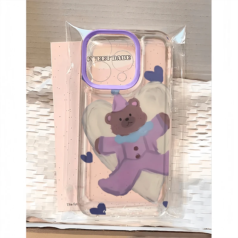 BANCA油画紫衣小熊适用iphone16/15手机壳苹果14华为vivo小米oppo