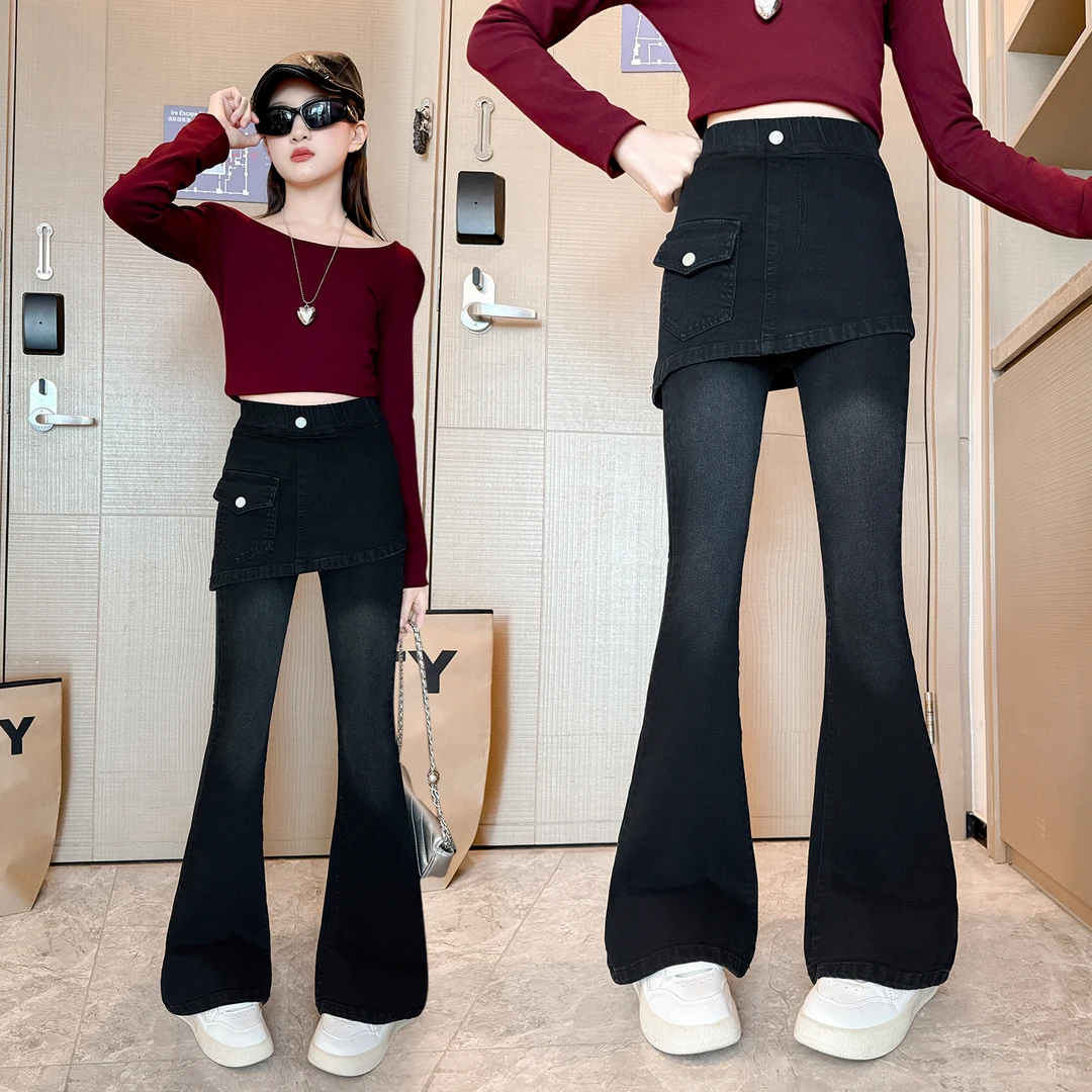 女童牛仔裤春秋新款裙裤2025大童洋气时髦修身喇叭裤秋季儿童裤子
