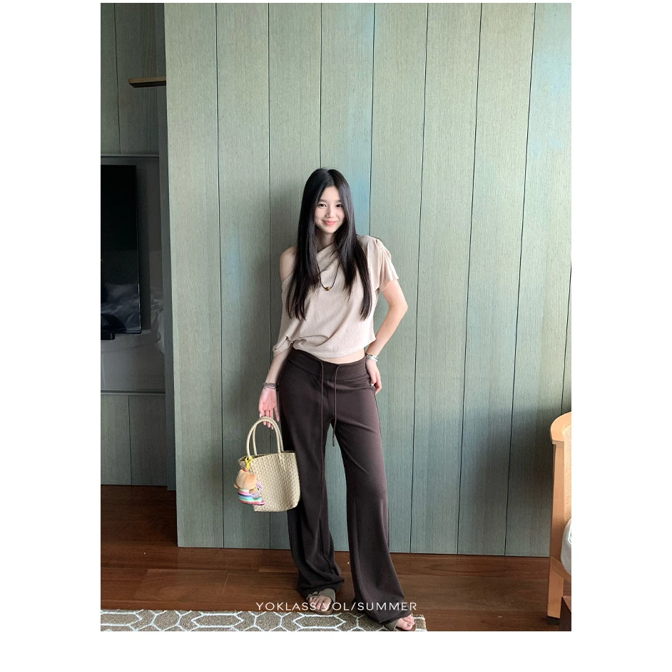王少女的店 咖色气质显瘦夏季垂感针织直筒女装休闲裤子K35444S52