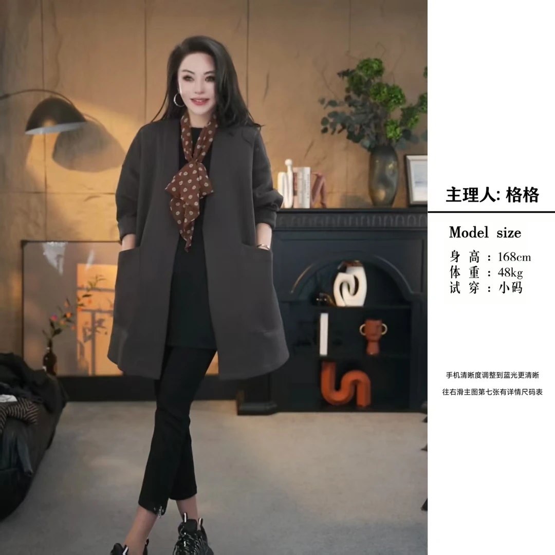 【格小姐】1507-20春上新韩版高级感时尚宽松侧开叉磁扣大版外套女