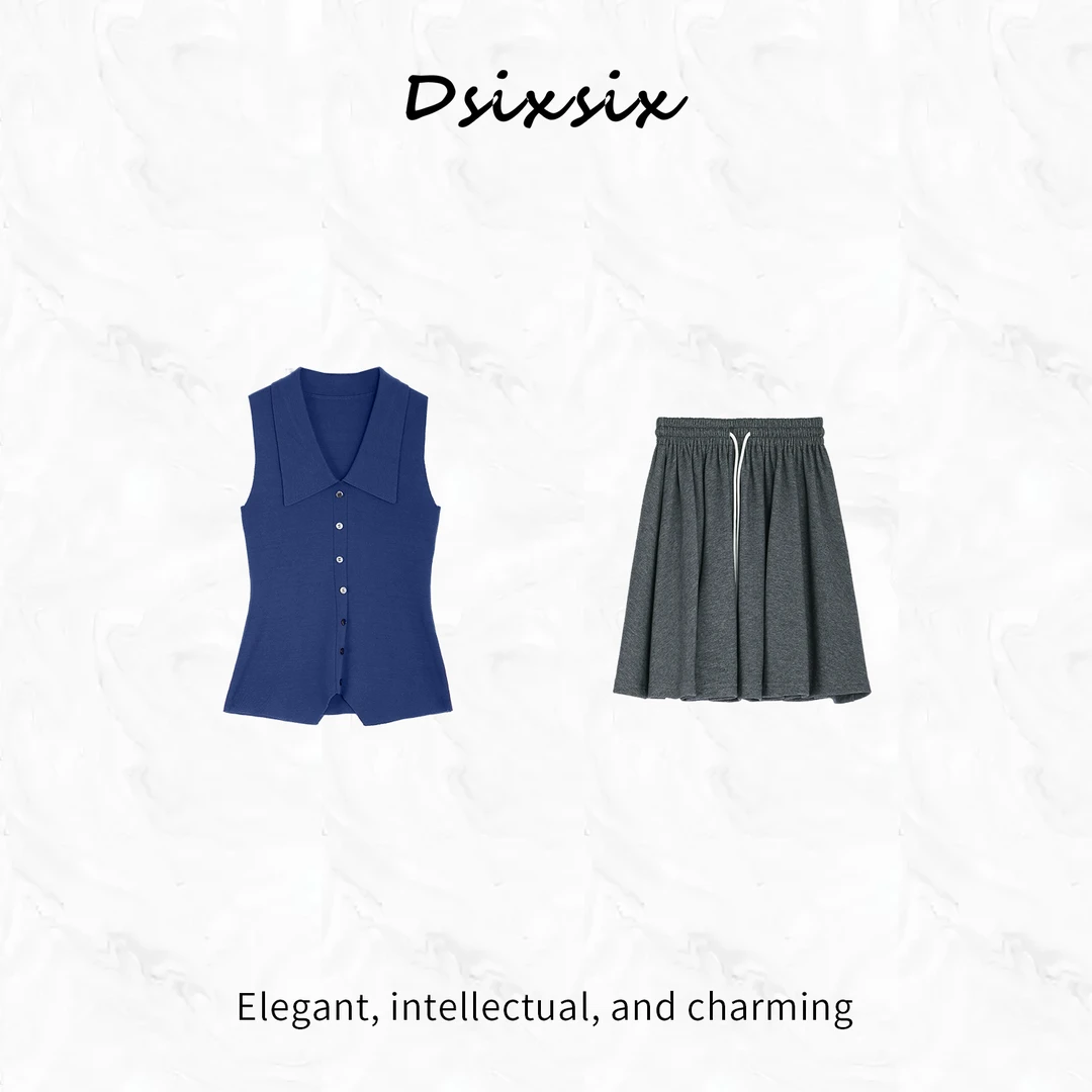 Yeah Me/也觅【微醺蓝调】夏季学院风甜美气质百搭半身裙套装连衣裙