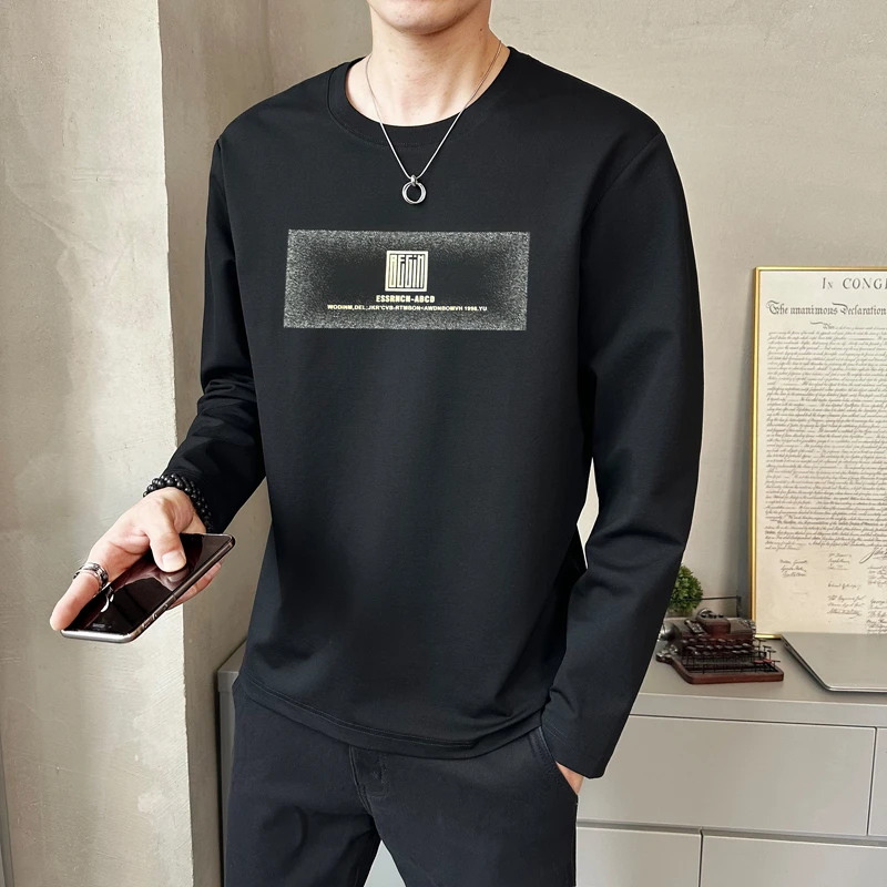 2025秋季新款男士潮流圆领卫衣男士套头长袖T恤休闲印花青年上衣