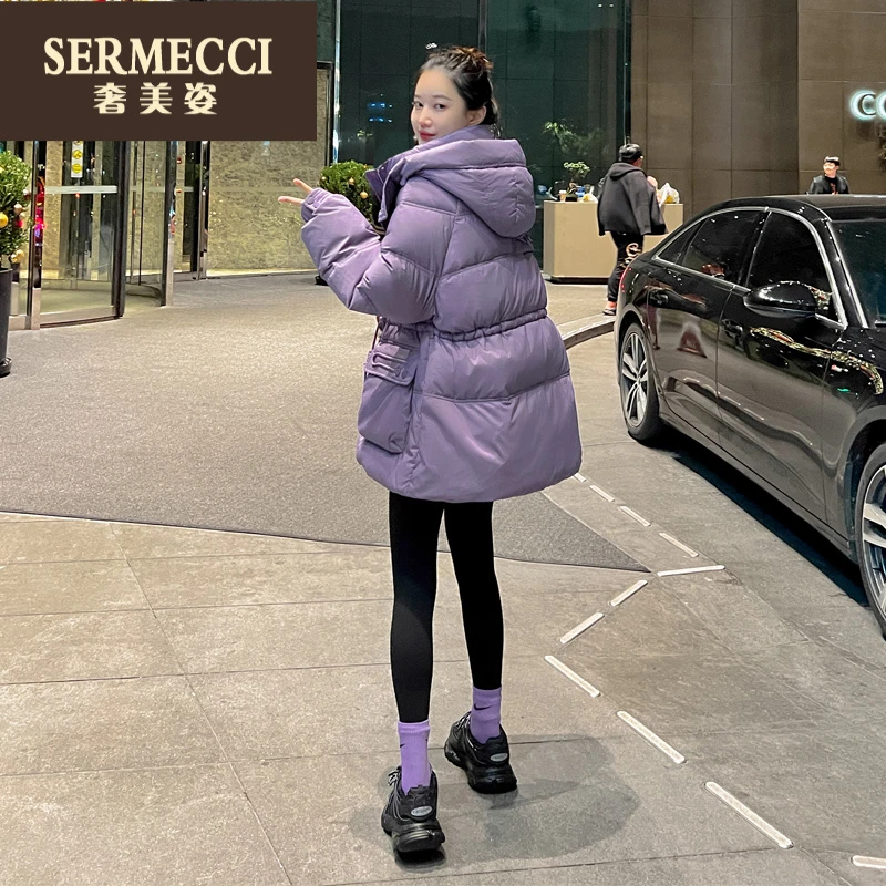 奢美姿紫色中长款羽绒服女2025年冬季新款洋气小个子加厚外套