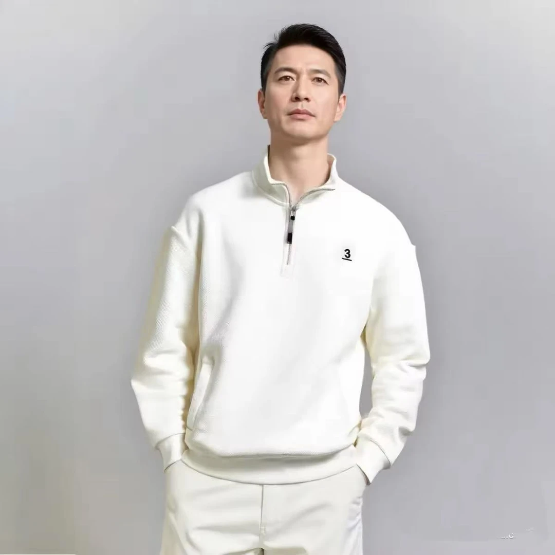 韩版简约斜纹编织半开衫中领加绒长袖卫衣/S106540165101休闲男士