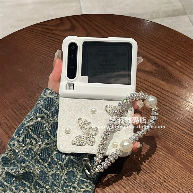 适用华为purax手机壳新款素皮蝴蝶链子全包铰链壳膜一体保护套女