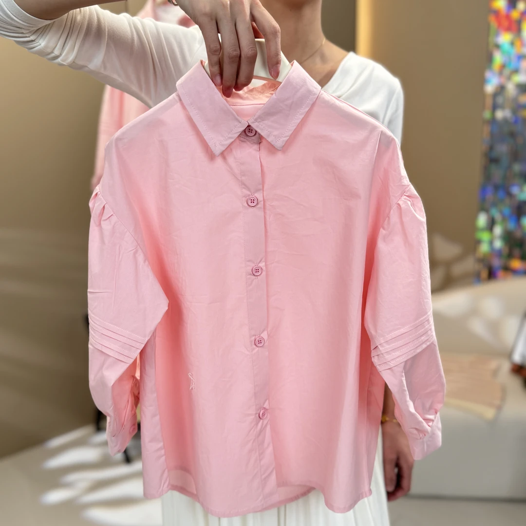 精品轻奢女童春装纯棉T恤中大童夏款休闲粉色春秋长袖衬衣百搭