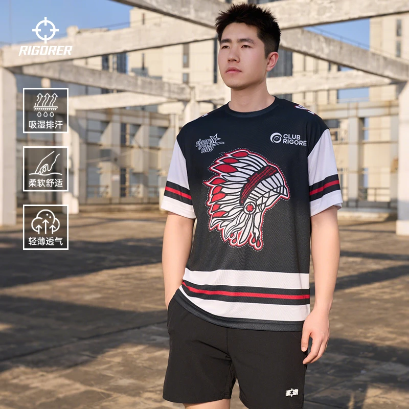 准者印花短袖运动t恤男士夏季柔软舒适休闲宽松透气潮流圆领吸湿