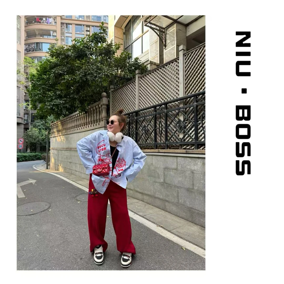 Three Ten. N大码250斤【趣味涂鸦】美式高街卡通涂鸦竖条纹衬衫