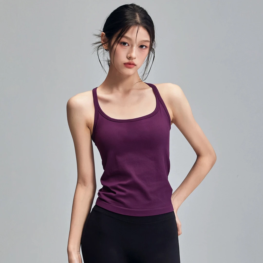 女式工字瑜伽背心防震透气带胸垫健身运动可外穿夏季背心无袖上衣