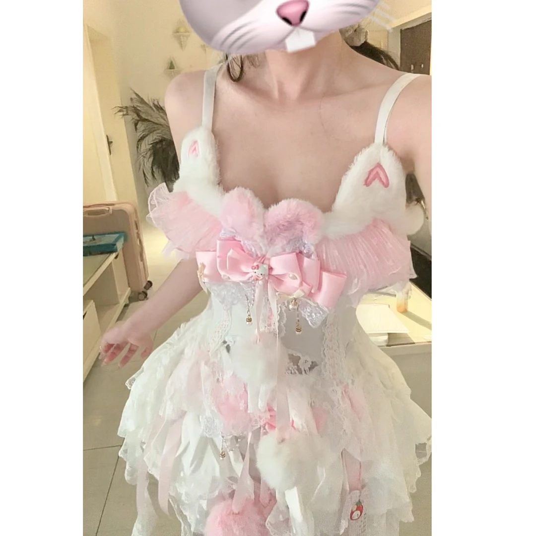 少女心爆棚可爱甜妹兔耳朵吊带上衣/短裙 F34
