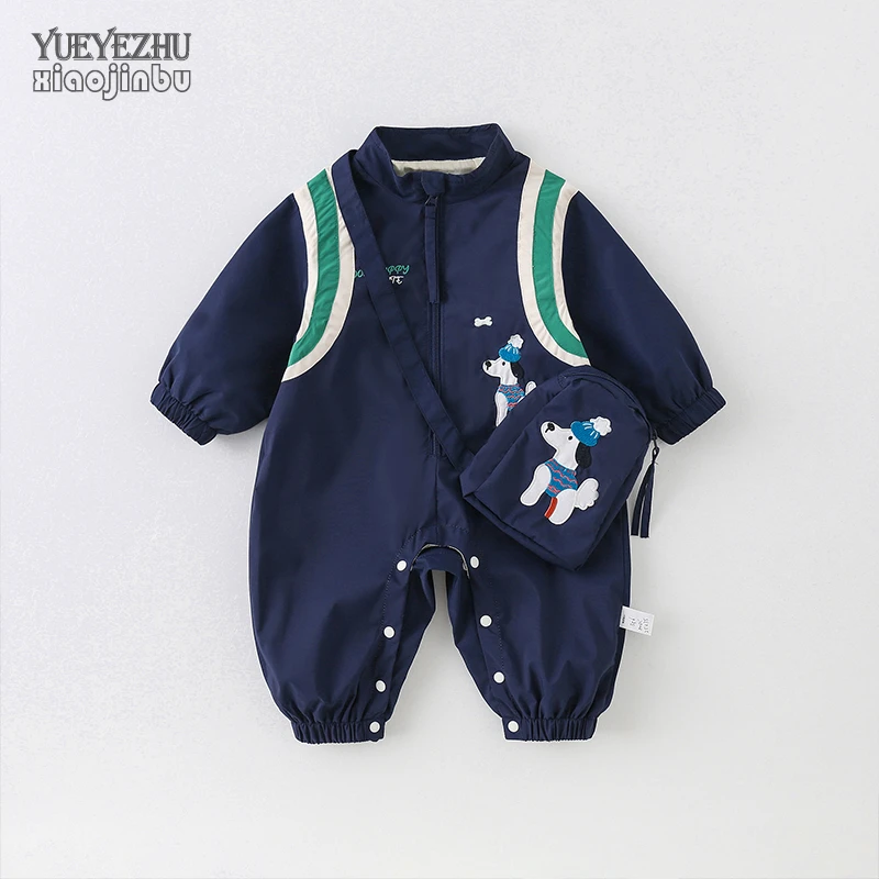 帅气婴儿衣服秋装冲锋衣外套男宝宝连体衣春秋韩版卡通外出哈衣潮