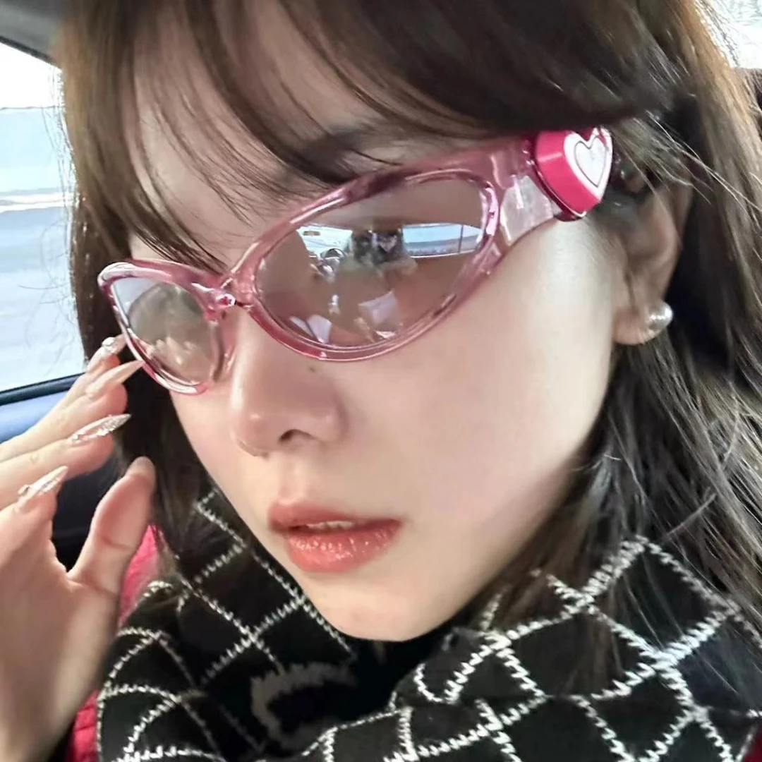欧美复古奚梦瑶同款粉色果冻墨镜y2k千禧风多巴胺防紫外线太阳镜