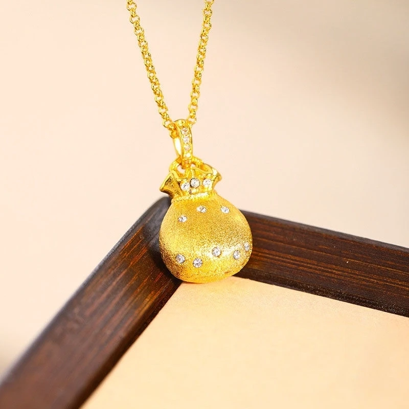 合金项链 点钻拉丝福袋项链 女款金色轻奢百搭秋冬毛衣链吊坠饰品