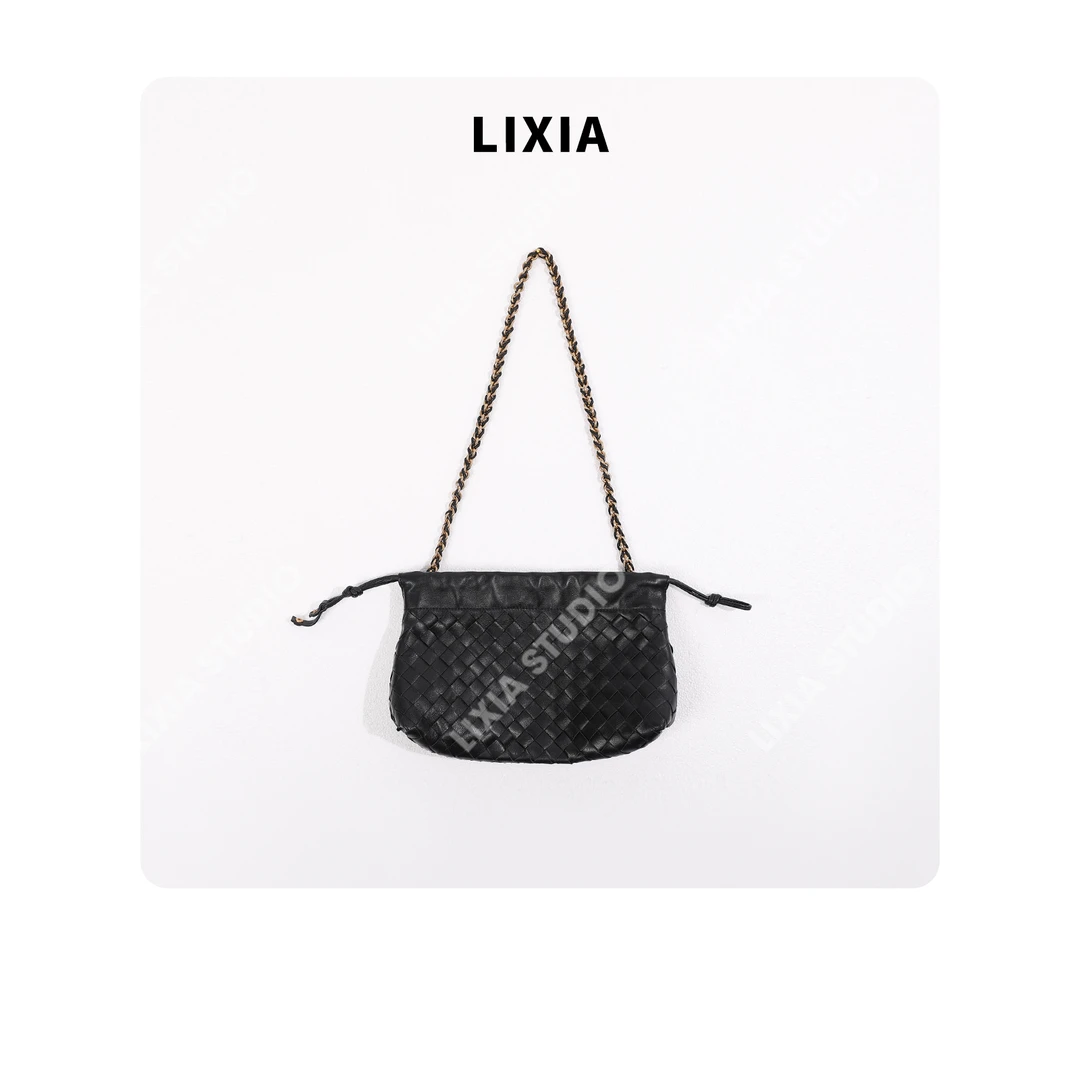 LIXIA【新风尚】简约风绵羊皮手工编织斜挎式单肩包-D8809