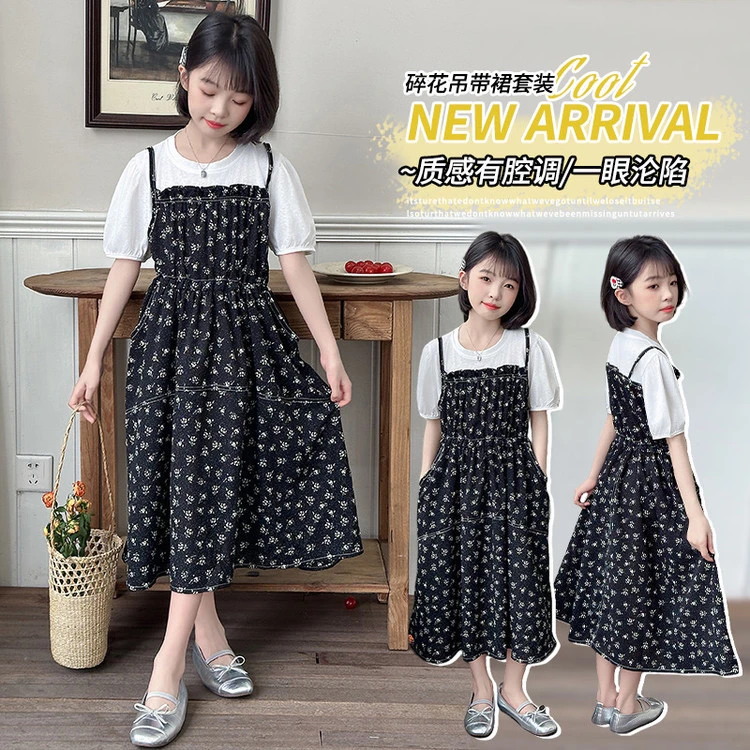女童连衣裙夏季新款时尚洋气雪纺碎花假两件连衣裙（价格已开）