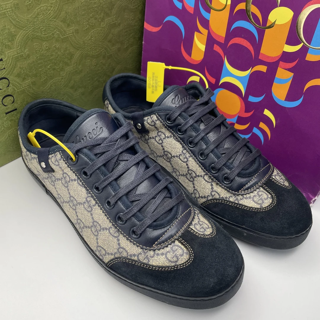 95新 GUCCI/古驰 39.5欧码/藏蓝色复古休闲低帮板鞋