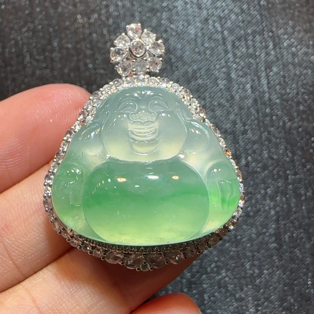 翡翠18K金镶嵌吊坠(不含链)佛公