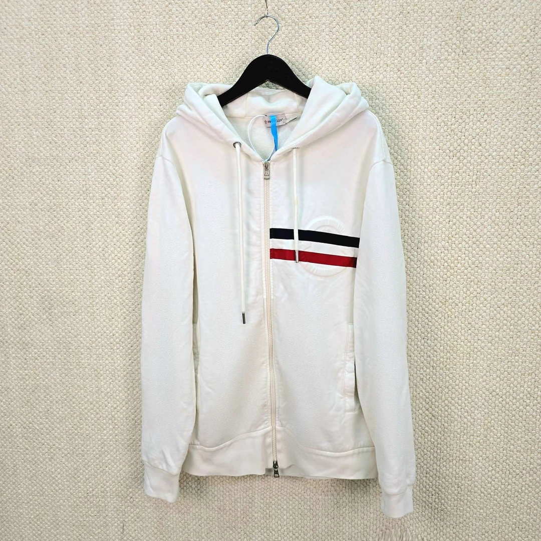 99新 MONCLER 纯色横条纹印花logo连帽拉链卫衣 xxl码 YS000421