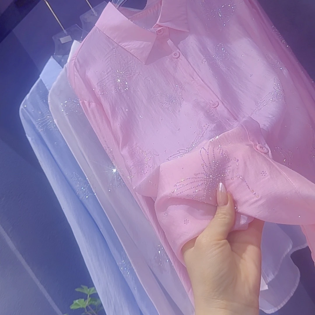 清货！防晒衣蝴蝶烫钻衬衫2025夏季防晒衣