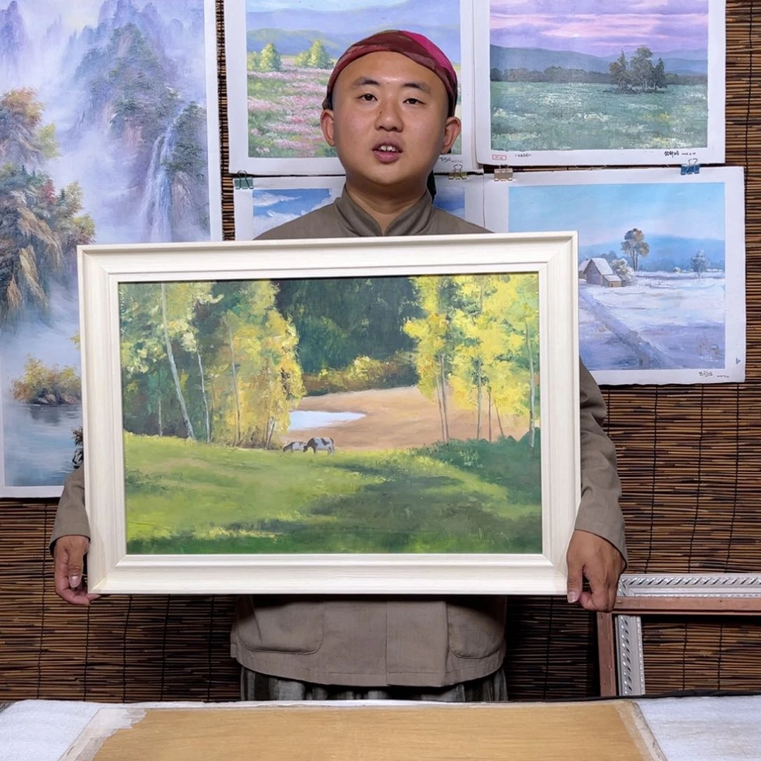 油画行路人小院绘画作品竞拍