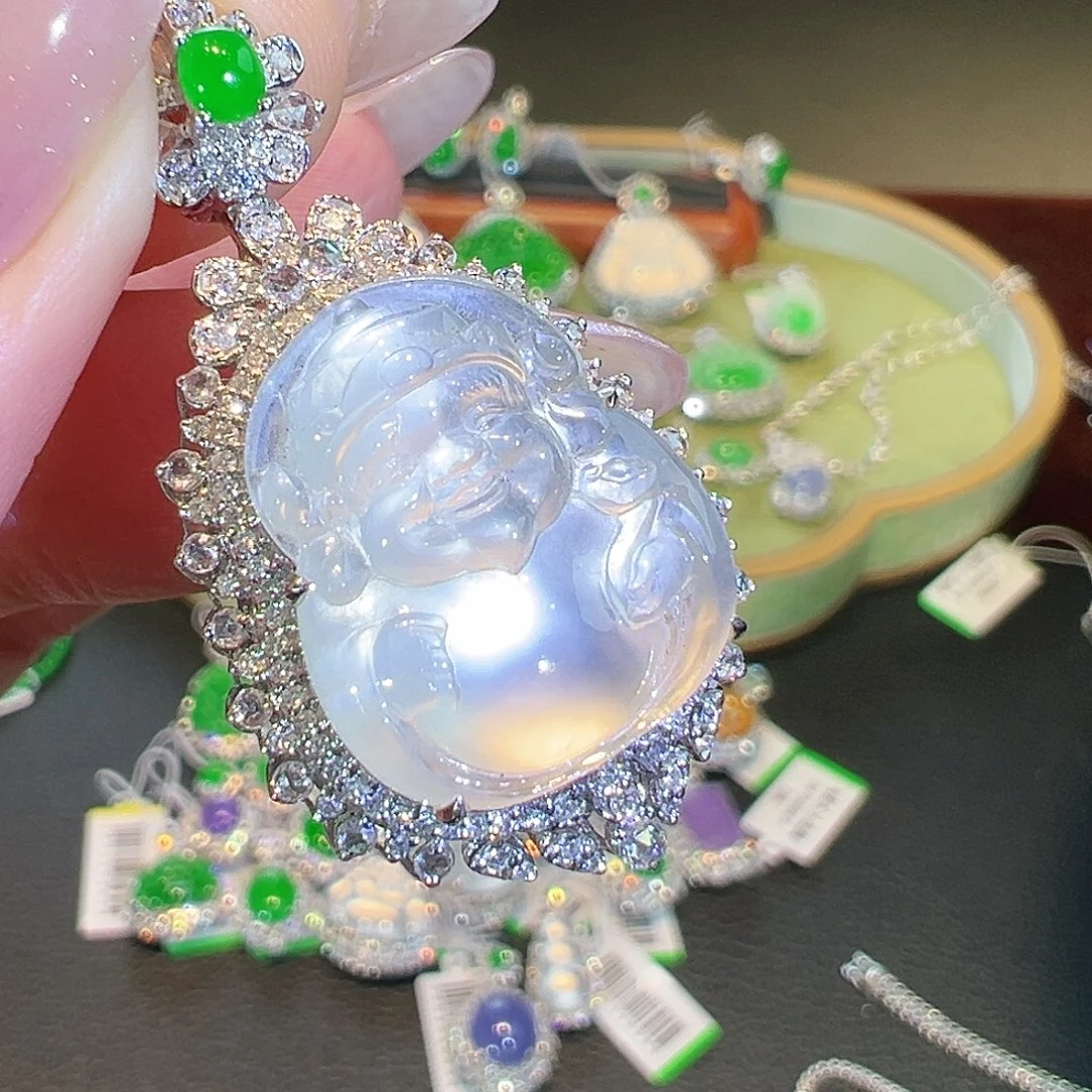 翡翠18K金镶嵌吊坠(不含链)翡翠