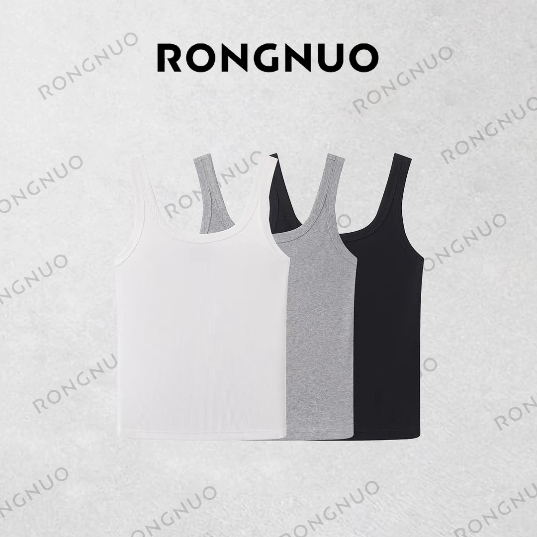 容诺【M】背心2025运动休闲透气百搭弹力棉感简法圆领修身K5685