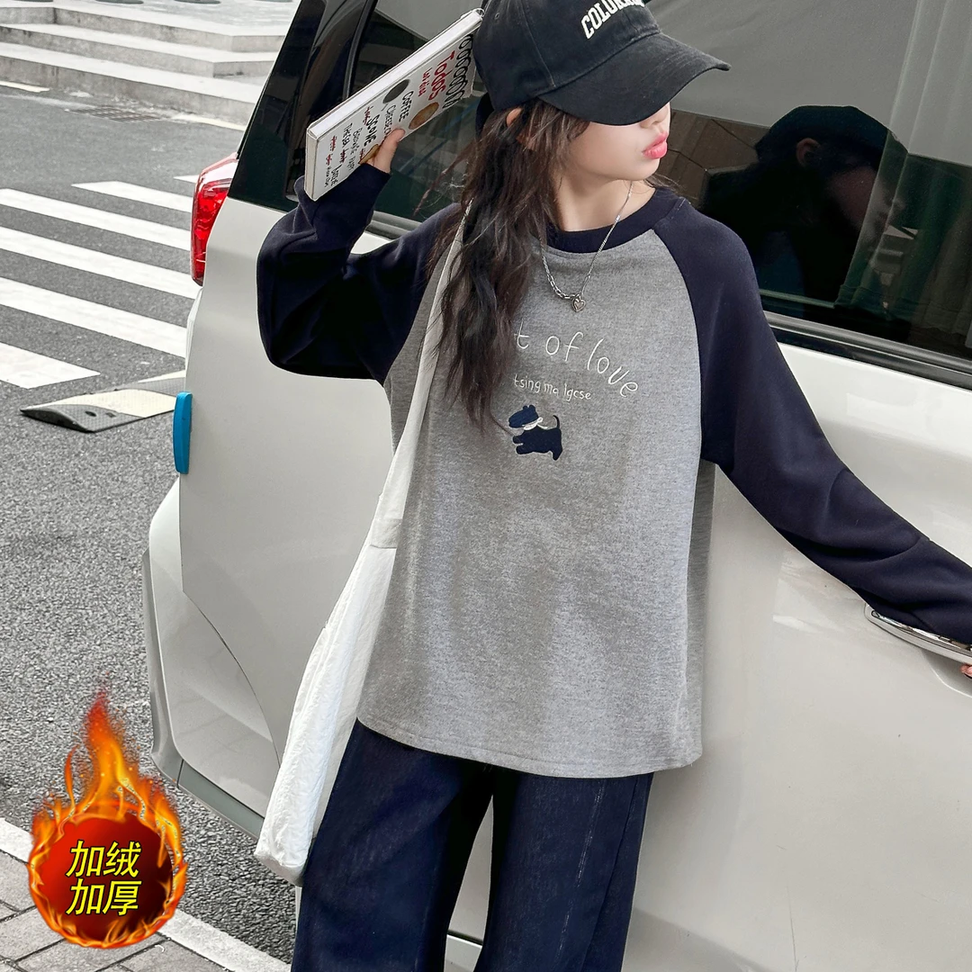 女童秋冬加绒卫衣套装2025新款6-15岁儿童洋气韩版两件套中大童潮