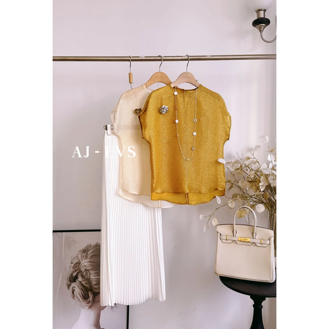 AJ-EVS【金丝玉帛·意大利进口真丝气质短袖上衣】