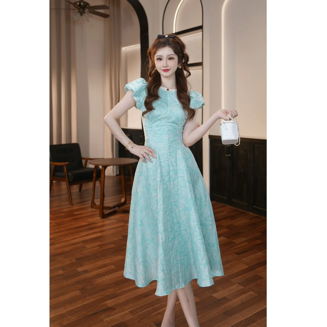 【晚晚定制】高级气质轻奢名媛收腰显高大摆连衣裙45148