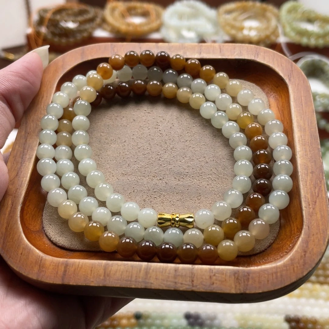 和田玉未镶嵌毛衣链珠串6mm