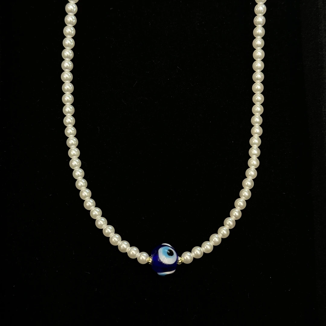 铜合金仿珍珠项链 GULUM 234 贝珠蓝眼睛项链时尚优雅高贵高级感