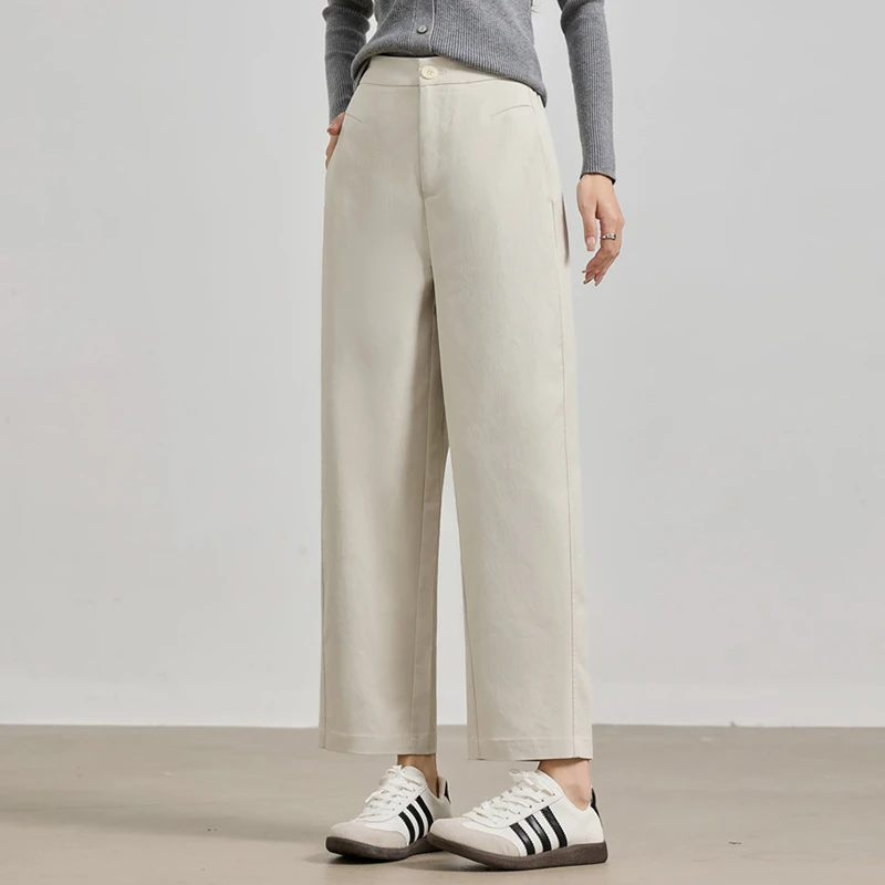 简约弧形宽松九分显瘦休闲裤女2025秋季新款垂坠感高腰阔腿裤潮