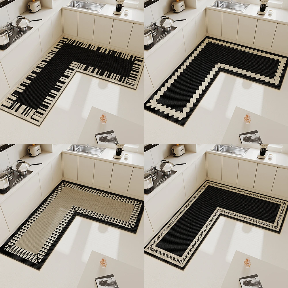 现代简约厨房地垫家用吸水吸油L形硅藻泥脚垫耐脏易打理防滑垫