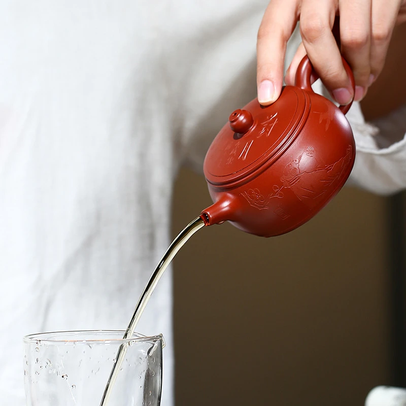 宜兴紫砂壶 井栏紫砂壶大红袍 紫砂壶茶壶茶具中品泡茶壶150cc